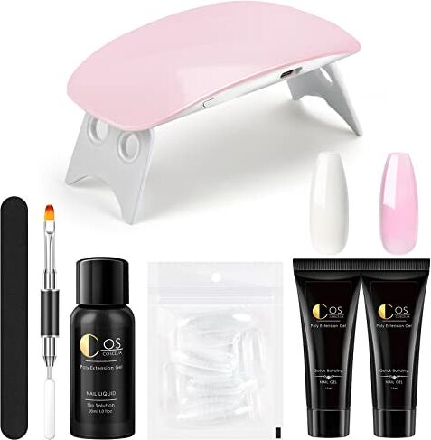 COSCELIA Kit Ricostruzione Unghie 2pz Poly Estensione Gel con Lampada LED+UV , con Nail Cleanser con Unghia Finte e gli Strumenti Necessari per Nail Art Ricostruzione