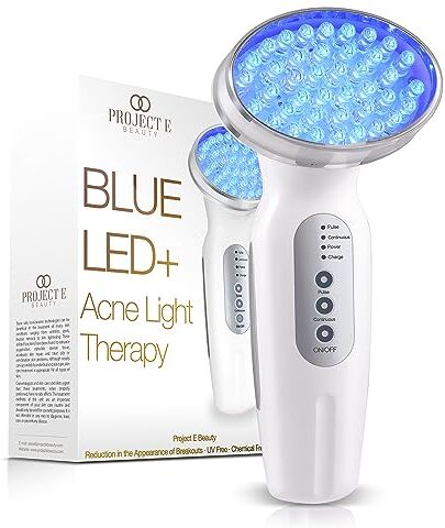 Pro-Ject Blue LED+, Trattamento acne con luce Led blu a 415 nm, terapia anti acne, rimozione di brufoli e cicatrici, riduce l'infiammazione, dispositivo facciale calmante per un effetto liscio