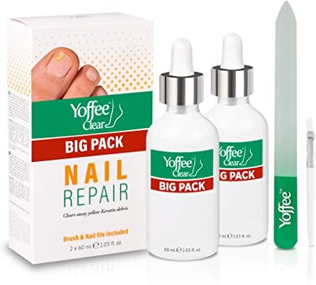 YOFFEE Clear XL Kit   Purity Nail   Trattamento naturale Micosi Unghie   Nuovo Formato 120ml  Vitamina E olio Bio di Argan e Tea Tree  Antimicotico Antibatterico   Clinicamente provato Made in Spain