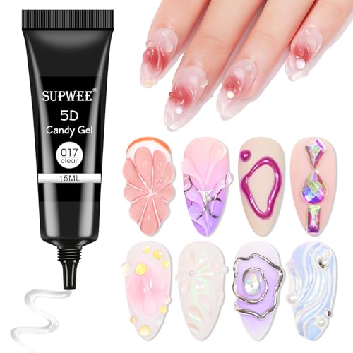 SUPWEE Gel per scolpire unghie 3D Gel trasparente per modellare Nail Art Gel per modellare Gel per pittura per unghie fai-da-te 5D Caramelle in rilievo Decorazione per unghie Manicure 15g