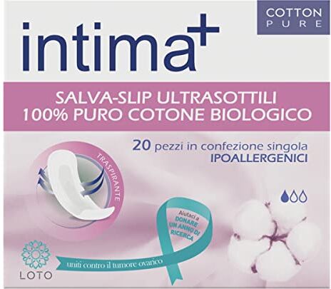 Intima+ Salvaslip Ultrasottili, 100% Puro Cotone Biologico, Salvaslip Bio, per Intimo Donna, Salvaslip Ipoallergenici, pH Fisiologico, 20 Pezzi