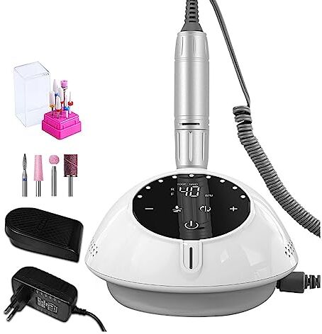 Generic Trapano elettrico per unghie professionale da 40000 giri/min, con display HD, macchina per manicure, lima elettrica per unghie con taglierina, nail art (Yk207 bianco B)