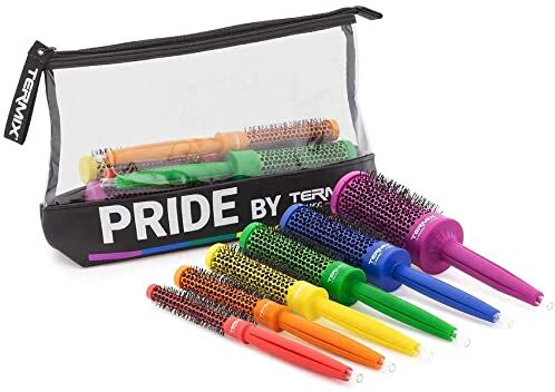 Termix Pack C·Ramic Pride  2020. Comprende 6 Diametri di Spazzola Termica Rotonda C·Ramic in Colori a Bandiera LGTB e una Spazzola a Paletta Pride Detangling Paddle Brush.