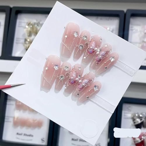 Generic Smalto per unghie fatto a mano, rosa carina farfalla lunga a forma di becco d'anatra nail art, riutilizzabili, unghie finte staccabili, 10 pezzi (colore: 3907, taglia: L)