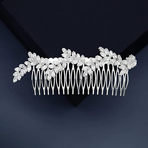 Generic Matrimonio Sposa Decorazioni per capelli Fiore fatto a mano Damigella d'onore, Gioielleria quotidiana, 20 denti semplice ramo d'ulivo plug-in pettine di fascia alta zirconia acconciatura colore abito