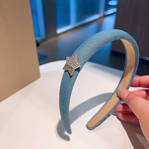 Generico Ordine giapponese e coreano Versione coreana della fascia superiore con teschio alto che esce tutto abbinato Accessori per forcine per il lavaggio del viso Accessori per capelli da donna, F1191-denim