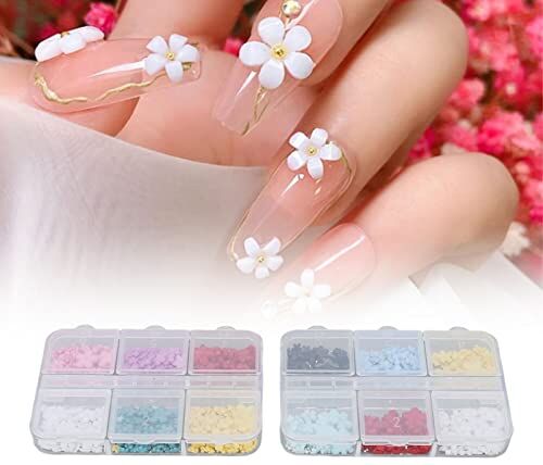 ZJchao Ciondoli per Unghie in Resina con Fiori 3D, 12 Griglie Decorazione per Nail Art Fai da Te Decalcomanie con Strass, Opzioni di Colore Multiple Materiale Leggero Facile