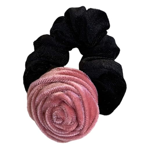 Fahoujs Grande elastico per capelli vintage fatto a mano rosa floreale elastico per capelli anni '90 accessorio per capelli spesso cravatta per capelli coda di cavallo supporto fatto a mano rosa fiore fascia