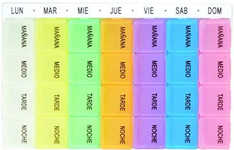 GIMA Portapillole settimanale, con 7 moduli estraibili di colori differenti, scritte in spagnolo