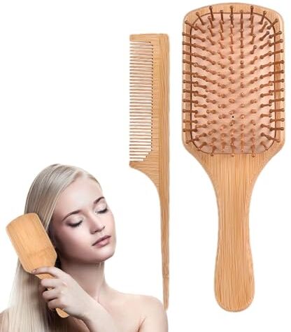 Generico Set spazzola piatta, spazzola per capelli e pettine,Set di palette per spazzole per capelli districanti naturali da 2 pezzi Set di spazzole districanti per capelli fini, spessi e ricci,