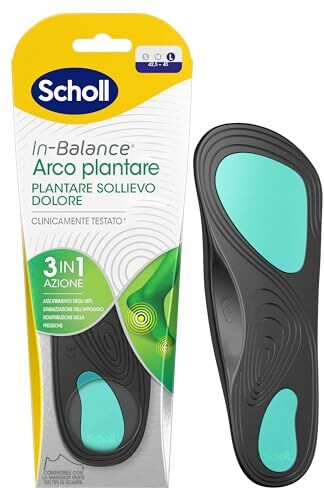 Scholl In-Balance Arco Plantare, Plantare Sollievo Dolore, Solette Ortopediche Piede Piatto, Plantari con Gel Ammortizzante a Doppio Strato con Supporto Flessibile, Taglia L (42.5-45), 1 Paio