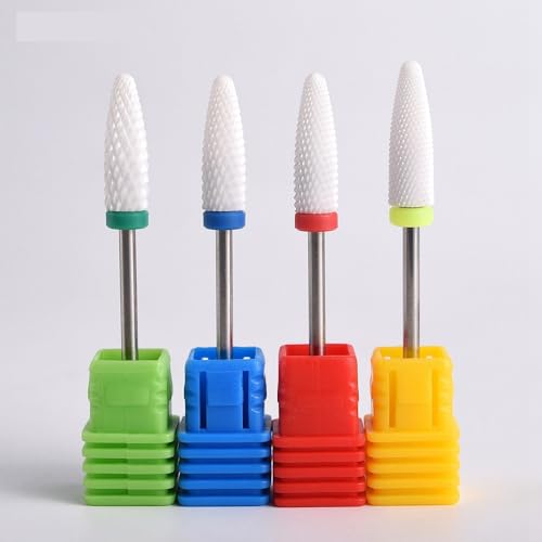 KADS Set di 4 punte per trapano per unghie in ceramica, 3/32 pollici, professionali in acrilico, per manicure, pedicure, cuticole, gel per unghie, lucidatura unghie (punte lunghe a forma di