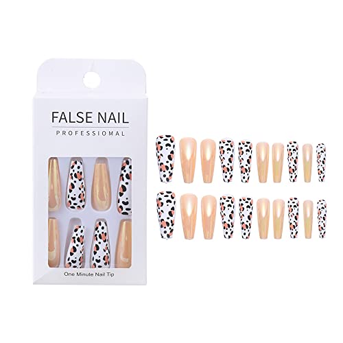 Generic 24Pcs Nail Art Glassato a forma di T Extra Lungo Jelly Gum Matte Leopard Bara Nail Tip Ballerina Unghie Finte