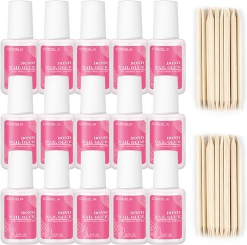 COSCELIA Set di 40pz spingi cuticole in legno per manicure e pedicure con 15 pezzi*10g di colla per unghie