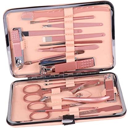 FRCOLOR 18 Pz Set Oro Rosa Piede Manicure Pulitore Tagliaunghie Kit Set Di Unghie Pickup In Acciaio Inox 18 Pezzi Set Clippers Set Forbici Forbici Per Unghie Suite Trapano Per Unghie