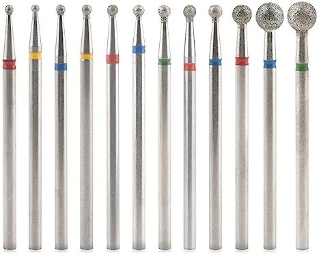 KADS 12 Pezzi Tungsteno Stell Forma di Sfera Bit Drill Bit Set 3/32 '' Cuticola Pulito Punta Del Chiodo per Macchina Elettrica Nail File Gel Lucidatura Testa Strumenti Cuticola