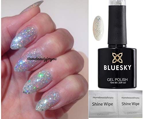 BLUESKY , smalto gel soak off glitterato scintillante effetto neve, per lampada LED o UV, da 10 ml e 2 salviettine lucidanti Homebeautyforyou, KS2238