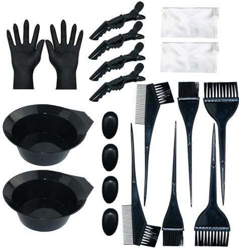 Generic Kit di 20 strumenti per la colorazione dei capelli, kit di strumenti per la tintura dei capelli, kit di strumenti per sbiancamento dei capelli fai da te, ciotola per tinture per capelli e kit di