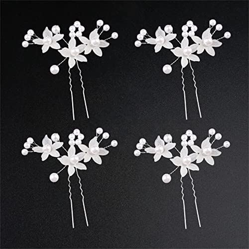 YXBOMG 4pcs Fiore Bianco Forcine Antiche Capelli Ornamento Fata Perla Bastoni Per Capelli Pettine Spille Per Capelli Fatto A Mano Cinese Hanfu Vintage Copricapo