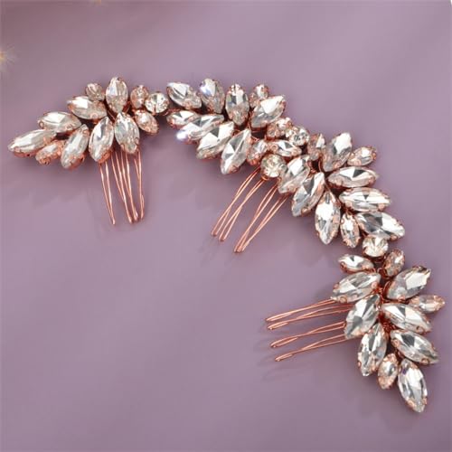 DBFBDTU Pettine per capelli da donna, realizzato a mano, con strass, fascia per capelli da sposa, accessorio per capelli, colore oro rosa