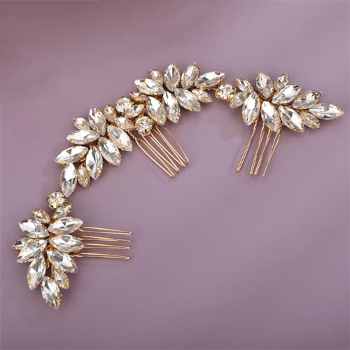 DBFBDTU Pettine per capelli da donna, realizzato a mano, con strass, fascia per capelli da sposa, accessori per capelli, color champagne