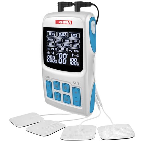 GIMA Tens Care 3 in 1 a 2 canali con funzione di massaggio ed elettrostimolazione muscolare e nervosa transcutanea, 36 programmi,