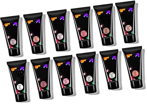 Brrnoo Gel per unghie UV per unghie, gel di estensione per unghie, 12 pezzi, 15 ml, gel di estensione per unghie indolore, inodore, per nail art, gel di estensione per unghie, facile fai da te, sicuro e