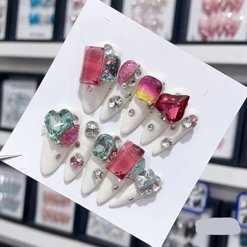 Generic Smalto per unghie fatto a mano, rosa carina farfalla lunga a forma di becco d'anatra nail art, riutilizzabili, unghie finte staccabili, 10 pezzi (colore: 3914, taglia: L)