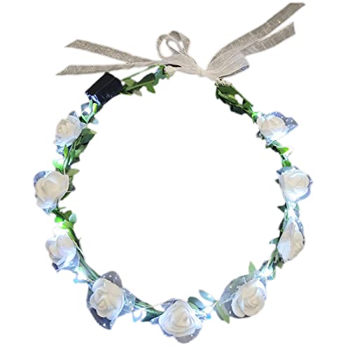 Generic Oyrcvweuy Ghirlanda per capelli con corona di fiori delicati da sposa, alla moda, da donna, luminosa, per scattare foto, con ghirlanda luminosa a LED, colore: bianco