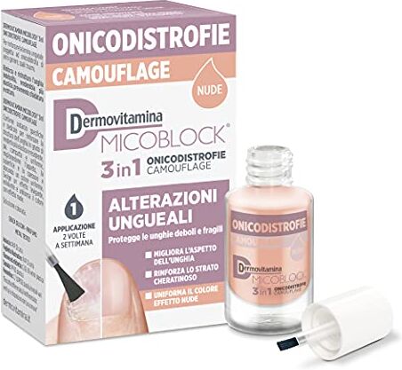 Dermovitamina Micoblock 3in1 Onicodistrofie Camouflage Smalto Nude rinforzante unghie fragili a sfaldate Rinforza la struttura dell'unghia 8 ml , Colore Nude