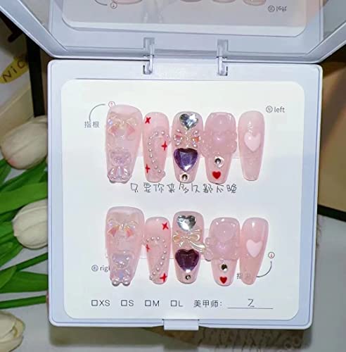 WHKJSS Unghie Finte A Forma Di Tulipano Dipinte A Mano Con Diamante Nudo, Set Completo Fatto A Mano Di 10 Unghie A Pressatura Ripetuta Per Donne E Ragazze (M,8)