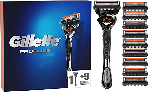 Gillette Fusion ProGlide, REGOLABARBA UOMO, Lame Rasoio a Mano Libera, 1 MANICO e 9 LAMETTE da Barba da 5 Lame, Con TECNOLOGIA FLEXBALL, PRECISIONE sui Contorni del Viso