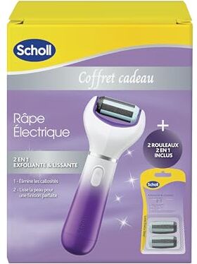 Scholl Cofanetto grattugia elettrica 2 in 1 esfoliante e levigante per eliminare calli e 2 rulli di ricambio 2 in 1