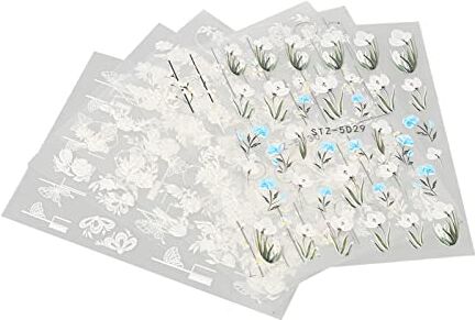 ZJchao Set di Adesivi per Nail Art, 6 Fogli Adesivi per Unghie per Donne, Decalcomania per Nail Art, Motivo Floreale, 3D, Autoadesivo in Rilievo, Nail Art per Casa, Salone di Bellezza,