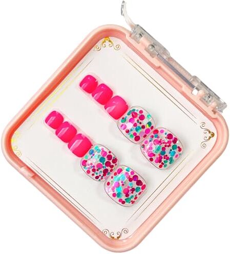 Generic French Tip Press On Toenails Eye Catching Short Square False Toe Nails Toenails Kit Press On Nails Per Le Donne Ragazze Premere sulle Unghie Dei Piedi