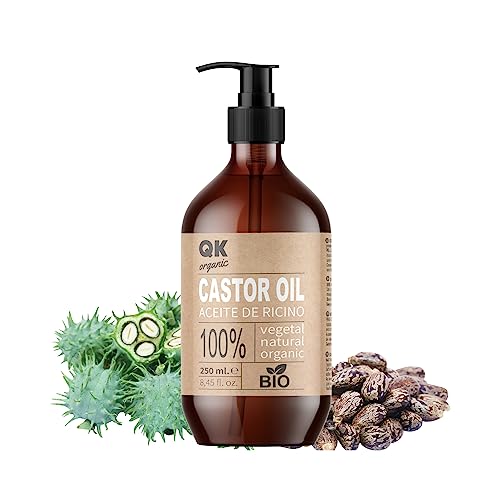 QKnatur OLIO DI RICINO BIOLOGICO 250 ml per Capelli, Pelle, Ciglia, Sopracciglia, Barba e Unghie 100% Puro Spremuto a Freddo