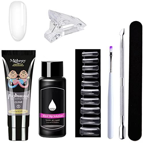 CHSEEO Kit per unghie Polygel Starter Kit, con punte per unghie in gel trasparente, gel costruttore per unghie, clip per manicure, pennello per nail art, forniture professionali per nail art #09