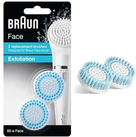 Braun 80-e Face Spazzola Esfoliante per la Pulizia Profonda dei Pori, Set da 2 Pezzi di Ricambio per la Spazzola di Pulizia  Face