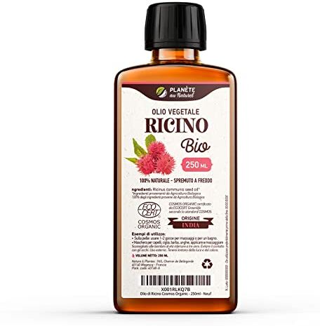 Planète au Naturel Oli di Ricino Biologico 250 ml 100% Puro e Pressato a Freddo Capelli, Ciglia, Barba, Sopracciglia, Unghie