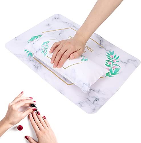 ZJchao 2 Pezzi di Lusso per Unghie Artistiche Cuscino per le Mani, Bianco Morbido in Pelle PU Rimovibile Lavabile Cuscino per il Bracciolo Accessori per Nail Art Strumento per Unghie Tech Nail Salon