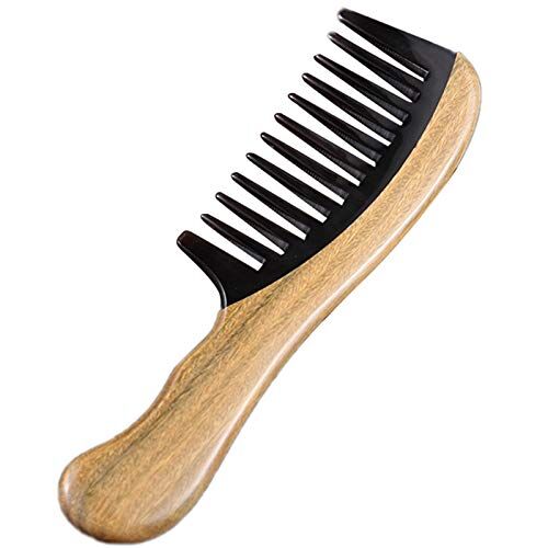 Plumflex Pettine per capelli statico districante naturale fatto a mano in legno pettine a denti larghi