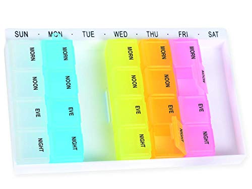 GIMA Portapillole settimanale, con 7 moduli estraibili di colori differenti, scritte in inglese