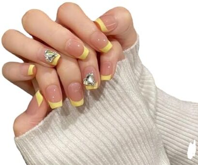 Generico Nail art fatta a mano, unghie da indossare, toppe for unghie piccole e fresche trasparenti con cuore di limone, nail art finta, 10 pezzi (Color : L)