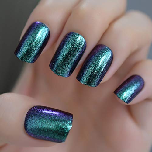 EchiQ URTJSDG Unghie Finte Gel Glitter Unghie Dipinte A Mano 24 Unghie Finte Giornaliere Decorazione Trasparente Silver Mix Glitter Holo Shimmer Ovali Punte Artificiali