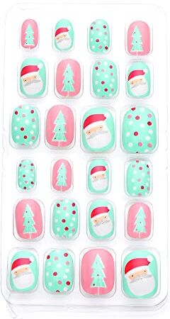 Generic 24 pz/scatola per nail art per bambini fiocco di neve design Natale unghie manicure suggerimenti per bambini unghie finte copertura completa premere su auto adesivo (46)