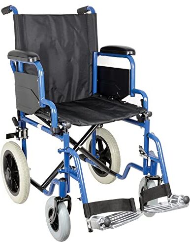 GIMA Carrozzina Essex, Sedia a Rotelle per Anziani e Disabili, Tessuto Nero, Telaio Blu, Seduta 51 cm.