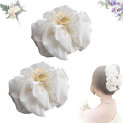 VACSAX Clip a bolle di arco, clip a mascella con artiglio in chiffon di seta con fiocco per capelli, fiocco floreale Accessori per capelli per donne ragazze. (2PCS-N)