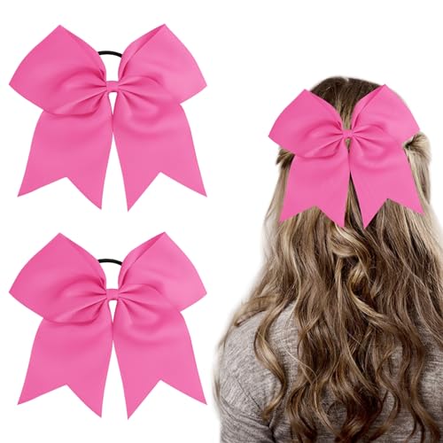 WLLHYF 2 Pezzi Grande Fiocco Cheer 8 Pollici Jumbo Cheer Fiocchi per Capelli Fascia Porta Coda di Cavallo Fatto a Mano per Cheerleader Ragazze Adolescenti Fiocco Sportivo Accessori per Capelli (Rosa)