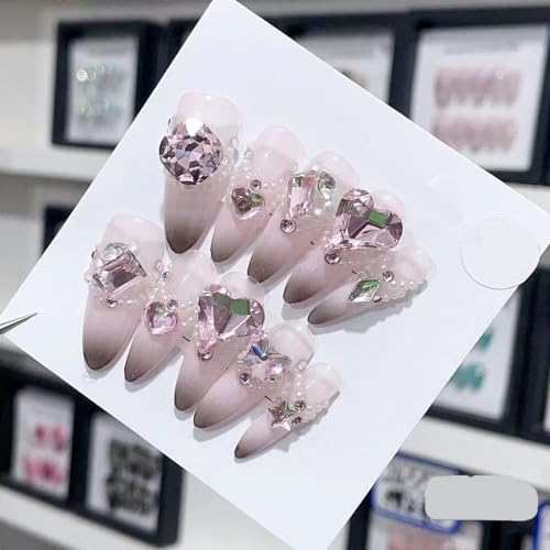 Generico Smalto for unghie fatto a mano, nail art a forma di becco d'anatra lungo con farfalla rosa carina, unghie finte riutilizzabili e staccabili, 10 pezzi (Color : 3408, Size : M)