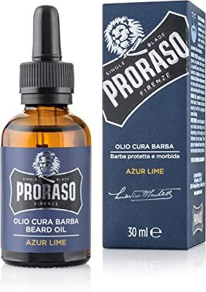 Proraso Olio Barba Azur Lime, 30ml, Olio da barba uomo con effetto ammorbidente e fragranza agrumata, Ideale per barba folta e lunga, Made in Italy